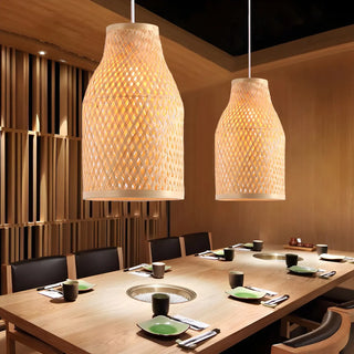 ZOWALA - Natural Rattan Woven Beige Vase Restaurant Pendant Light Image - 1