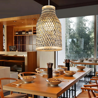 ZOWALA - Natural Rattan Woven Beige Vase Restaurant Pendant Light Image - 5