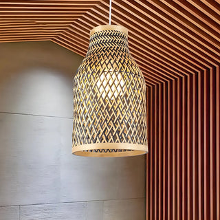 ZOWALA - Natural Rattan Woven Beige Vase Restaurant Pendant Light Image - 6