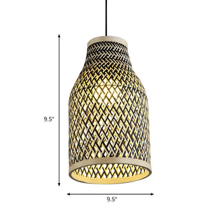 ZOWALA - Natural Rattan Woven Beige Vase Restaurant Pendant Light #size