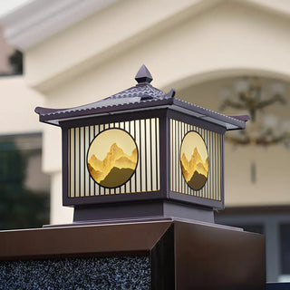 Oriental Lantern Post Bronze Landscape Outdoor Lamp Zawala Image - 2