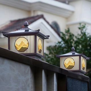 Oriental Lantern Post Bronze Landscape Outdoor Lamp Zawala Image - 3