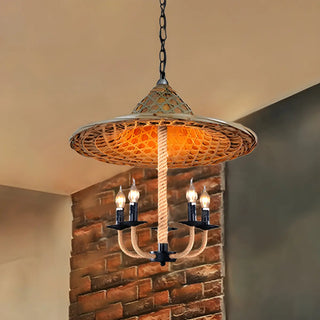 ZOWALA - Bohemian Dining Room Rattan Woven Hat Candle Chandelier Image - 1