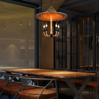 ZOWALA - Bohemian Dining Room Rattan Woven Hat Candle Chandelier Image - 3