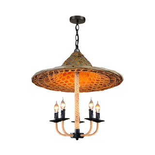 ZOWALA - Bohemian Dining Room Rattan Woven Hat Candle Chandelier Image - 4