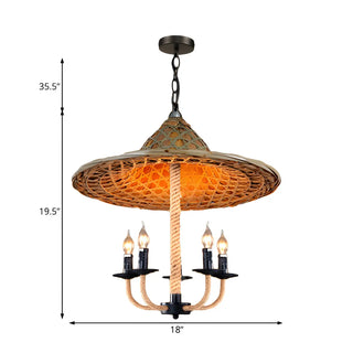 ZOWALA - Bohemian Dining Room Rattan Woven Hat Candle Chandelier #size