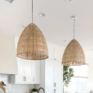 ZOWALA - Asian Cone Rattan Wood Color Pendant Light Image - 1