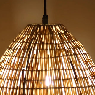 ZOWALA - Asian Cone Rattan Wood Color Pendant Light Image - 12