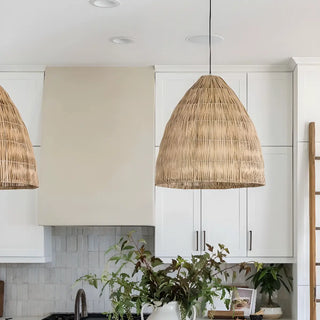 ZOWALA - Asian Cone Rattan Wood Color Pendant Light Image - 18