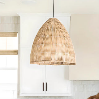 ZOWALA - Asian Cone Rattan Wood Color Pendant Light Image - 2