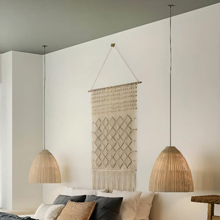ZOWALA - Asian Cone Rattan Wood Color Pendant Light Image - 3