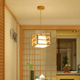 ZOWALA - Oriental Rhombus Wood Pendant Light Image - 1