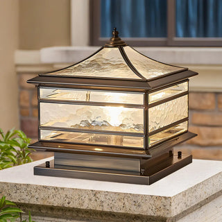 Retro Square Pagoda Glass Outdoor Patio Post Light Zawala Image - 1