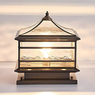Retro Square Pagoda Glass Outdoor Patio Post Light Zawala Image - 10