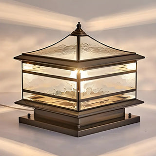 Retro Square Pagoda Glass Outdoor Patio Post Light Zawala Image - 11