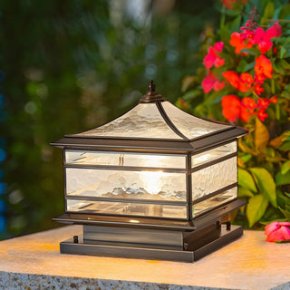 Retro Square Pagoda Glass Outdoor Patio Post Light Zawala Image - 2