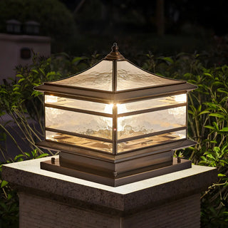 Retro Square Pagoda Glass Outdoor Patio Post Light Zawala Image - 3