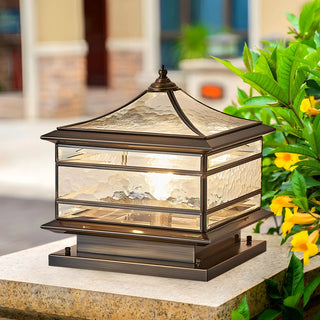 Retro Square Pagoda Glass Outdoor Patio Post Light Zawala Image - 4