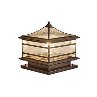 Retro Square Pagoda Glass Outdoor Patio Post Light Zawala Image - 5