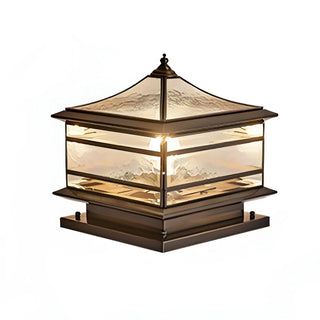 Retro Square Pagoda Glass Outdoor Patio Post Light Zawala Image - 6