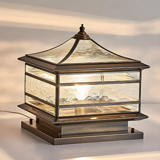 Retro Square Pagoda Glass Outdoor Patio Post Light Zawala Image - 9