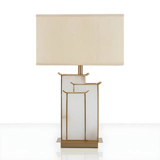 Stylish Rectangular Fabric Gold Bedroom Table Lamp Zawala Image - 10