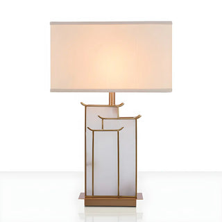 Stylish Rectangular Fabric Gold Bedroom Table Lamp Zawala Image - 11
