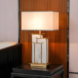 Stylish Rectangular Fabric Gold Bedroom Table Lamp Zawala Image - 3
