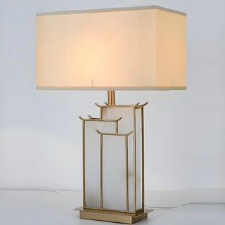 Stylish Rectangular Fabric Gold Bedroom Table Lamp Zawala Image - 4