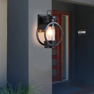 ZOWALA - Creative Circular Glass Black Outdoor Decor Wall Light Image - 2