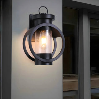 ZOWALA - Creative Circular Glass Black Outdoor Decor Wall Light Image - 3
