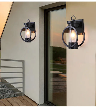 ZOWALA - Creative Circular Glass Black Outdoor Decor Wall Light Image - 4