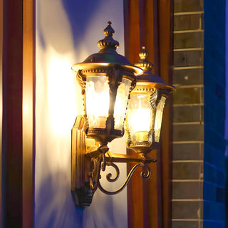 ZOWALA - Luxury Gold Double Head Glass Lantern Bronze Wall Light Image - 1