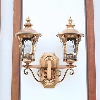 ZOWALA - Luxury Gold Double Head Glass Lantern Bronze Wall Light Image - 2