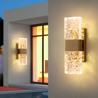 Outdoor Geometric Clear Crystal Up Down Wall Sconce Zawala Image - 2