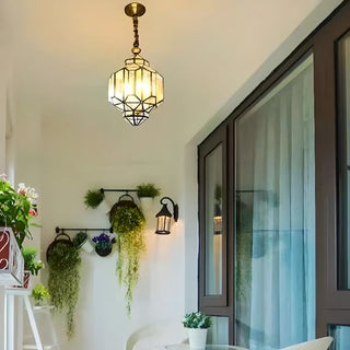 ZOWALA - Outdoor Glass Gold Lantern Adjustable Chain Chandelier Image - 2