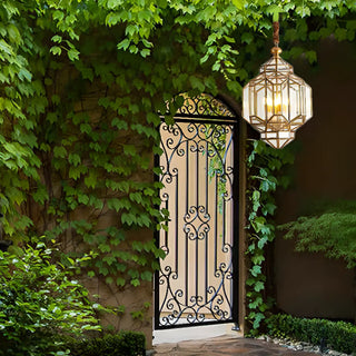 ZOWALA - Outdoor Glass Gold Lantern Adjustable Chain Chandelier Image - 3