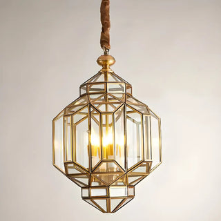 ZOWALA - Outdoor Glass Gold Lantern Adjustable Chain Chandelier Image - 6