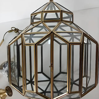 ZOWALA - Outdoor Glass Gold Lantern Adjustable Chain Chandelier Image - 9