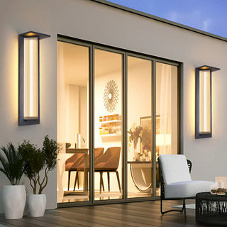 Outdoor Ribbed Glass Black Vertical Wall Sconce Zawala Image - 1
