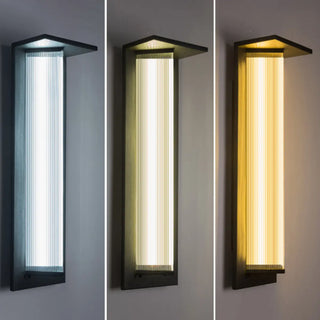 Outdoor Ribbed Glass Black Vertical Wall Sconce Zawala Image - 11