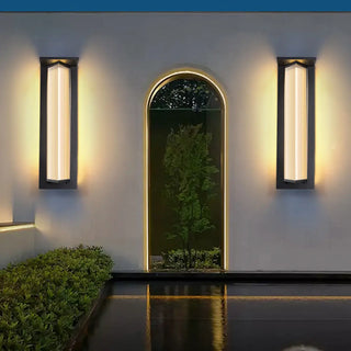 Outdoor Ribbed Glass Black Vertical Wall Sconce Zawala Image - 2
