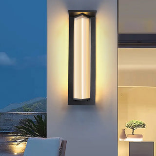 Outdoor Ribbed Glass Black Vertical Wall Sconce Zawala Image - 7