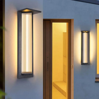 Outdoor Ribbed Glass Black Vertical Wall Sconce Zawala Image - 9