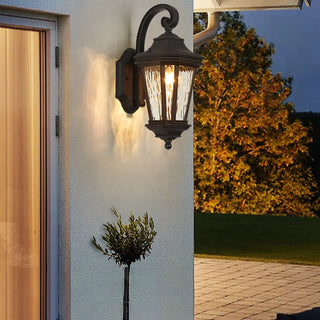 Classic Black Lantern Glass Outdoor Ambient Wall light Zawala Image - 1