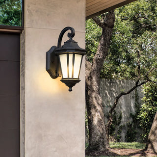 Classic Black Lantern Glass Outdoor Ambient Wall light Zawala Image - 2