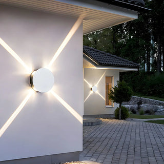 Trendy White Geometric Round Metal Exterior Wall Light Image - 1