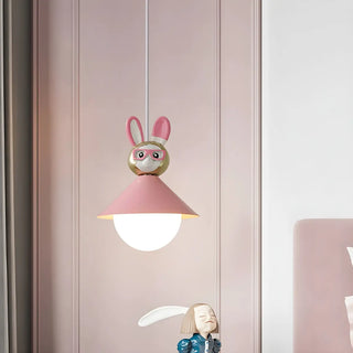 Cartoon Pink Rabbit Resin Pendant Light for Kids Room Zawala Image - 1