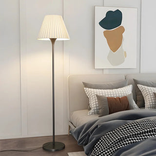 Bedside Simple Black Floor Lamp with Pleated Shade Zawala Image - 1