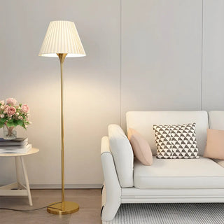 Bedside Simple Black Floor Lamp with Pleated Shade Zawala Image - 2